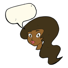cartoon pretty female face with speech bubble