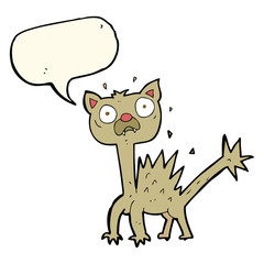 cartoon scared cat with speech bubble