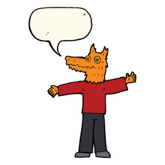 cartoon happy fox man with speech bubble