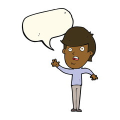 cartoon unhappy boy with speech bubble