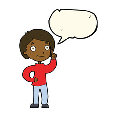 cartoon boy with idea with speech bubble