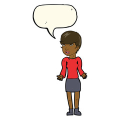 cartoon confused woman with speech bubble