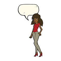 cartoon pretty woman with speech bubble