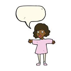 cartoon nervous woman with speech bubble