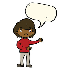 cartoon happy person with speech bubble