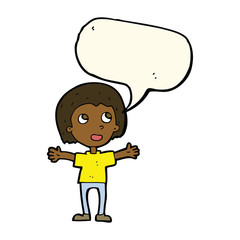 cartoon happy person with speech bubble