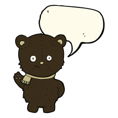 cute cartoon black bear waving with speech bubble