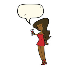 cartoon woman at party with speech bubble