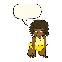 cartoon woman doing pin-up pose with speech bubble