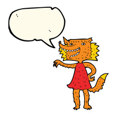 cartoon fox girl with speech bubble