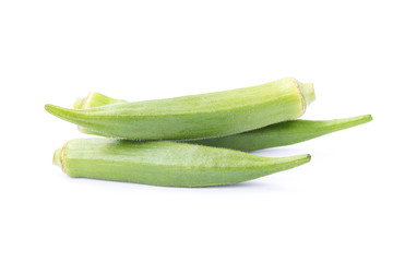 Fresh okra on a white background.