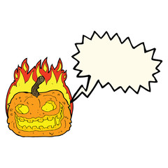 cartoon spooky pumpkin with speech bubble