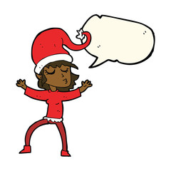 santa's helper cartoon with speech bubble