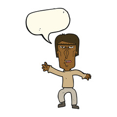 cartoon angry man waving warning with speech bubble