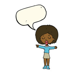 cartoon pointing woman with speech bubble