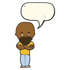 cartoon shocked bald man with beard with speech bubble