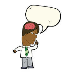 cartoon businessman with huge brain with speech bubble