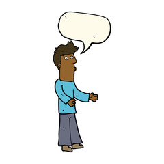 cartoon man explaining with speech bubble