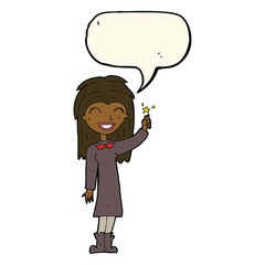 cartoon friendly witch girl with speech bubble