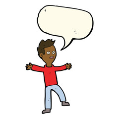 cartoon startled boy with speech bubble