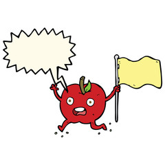 cartoon funny apple with flag with speech bubble