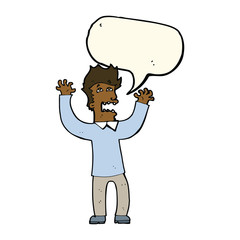 cartoon terrified man with speech bubble