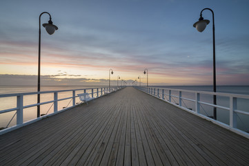 wooden pier on the shores of the Baltic Sea, Gdynia, Poland