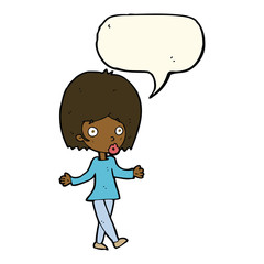 cartoon confused woman with speech bubble