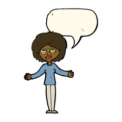 cartoon woman wearing spectacles with speech bubble