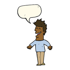 cartoon happy man with speech bubble