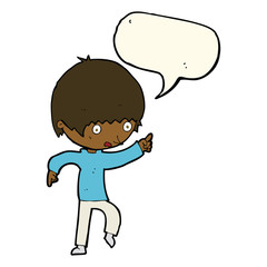 cartoon worried boy pointing with speech bubble