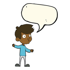 cartoon curious boy with speech bubble