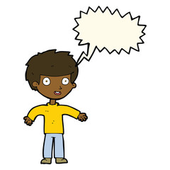 cartoon happy man with speech bubble