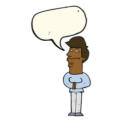 cartoon nervous man with speech bubble