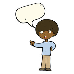 cartoon pointing boy with speech bubble