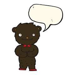 cartoon little black bear with speech bubble
