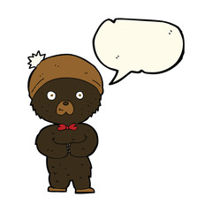 cartoon little black bear with speech bubble