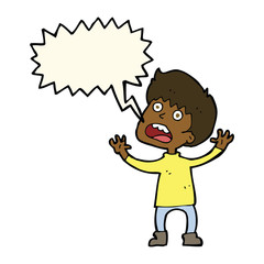 cartoon stressed boy with speech bubble