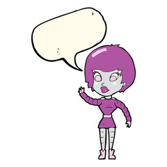 cartoon robot woman waving with speech bubble