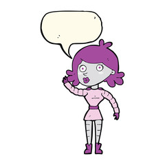 cartoon robot woman waving with speech bubble