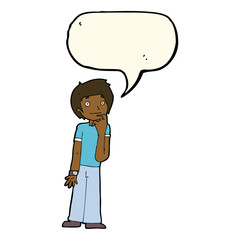 cartoon boy wondering with speech bubble