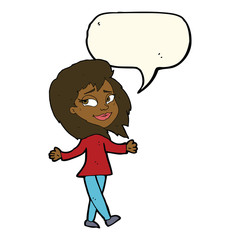 stress free woman cartoon with speech bubble
