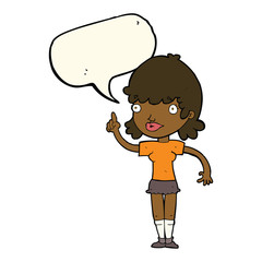 cartoon woman with idea with speech bubble