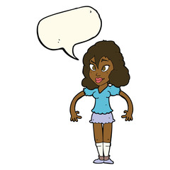 cartoon pretty woman with speech bubble