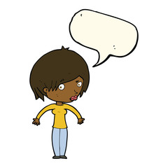 cartoon woman shrugging with speech bubble