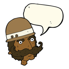 cartoon victorian big game hunter with speech bubble