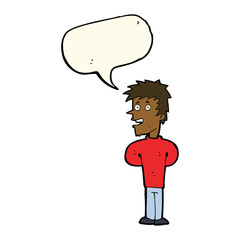 cartoon happy man with speech bubble