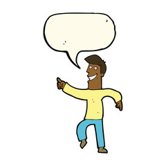 cartoon grinning man with speech bubble