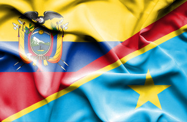 Waving flag of Congo Democratic Republic and Ecuador