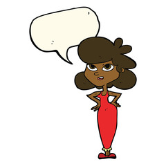 cartoon girl with hands on hips with speech bubble